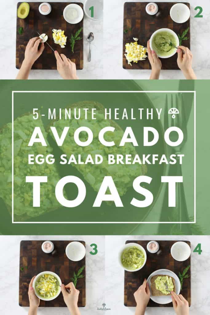 Instructions to make avocado egg salad breakfast toast.