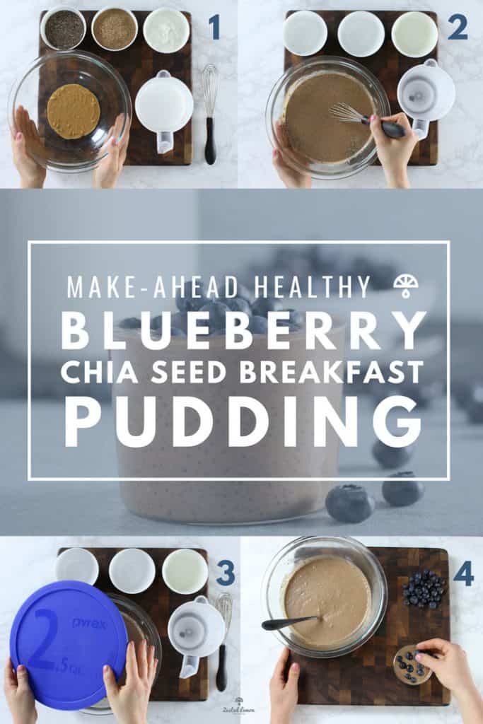 Instructions to make blueberry chia seed breakfast pudding recipe.